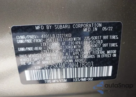 2022 Subaru Forester Wilderness from USA, damaged, VIN JF2SKAMC2NH478203